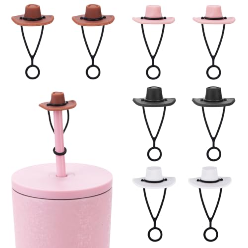 8 Stück Strohhalm Abdeckkappen, Strohhalm Topper aus Silikon in Cowboyhut Form Wiederverwendbare Strohhalm Abdeckungen Staubdichter Trinkhalm Topper für Stanley Cup 30 40 oz von XIHIRCD