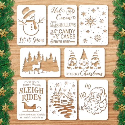 8stk Wiederverwendbare Weihnachtsschablonen, 28x20,3cm Große Merry Christmas-Schablonen Weihnachtsbaum Weihnachtsmann Winterferien-Vorlagen zum Malen auf Holz Bauernhaus Wänden Stoff von XIHIRCD
