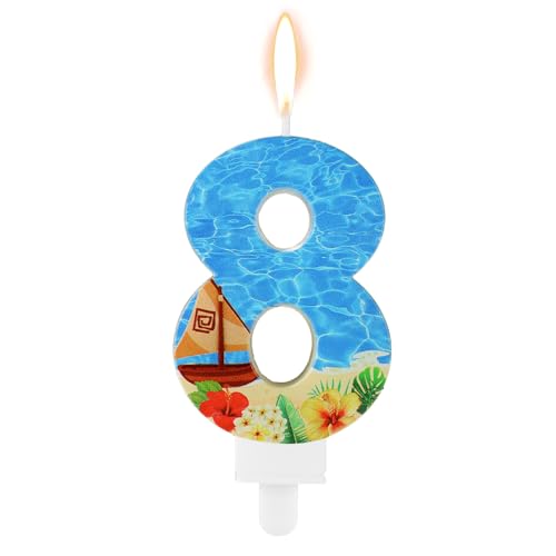 Geburtstagszahlenkerze, Strandthema Geburtstagspartykerze Segelboot Geburtstagsparty Dekoration Paraffin Blaue Zahlenkerzen für Kuchen für Hochzeit Sommerparty (Nummer 8) von XIHIRCD