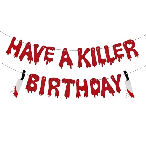 Glitter Have a Killer Birthday Banner, Halloween-Horror-Banner Halloween-Glitzer-Geburtstagsbanner Blutiges Geburtstagsbanner Halloween-Zombie-Geburtstagsparty-Dekoration (Rot) von XIHIRCD