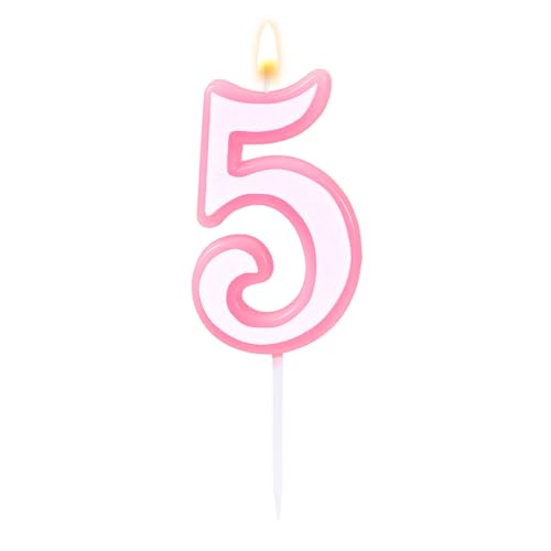 Hot Pink Number Birthday Candle, 2.16in Pink and White Happy Birthday Cake Candle Cake Topper Decorations Numeral Candle for Wedding Anniversary Celebration Girls Party Supplies(Number 5) von XIHIRCD