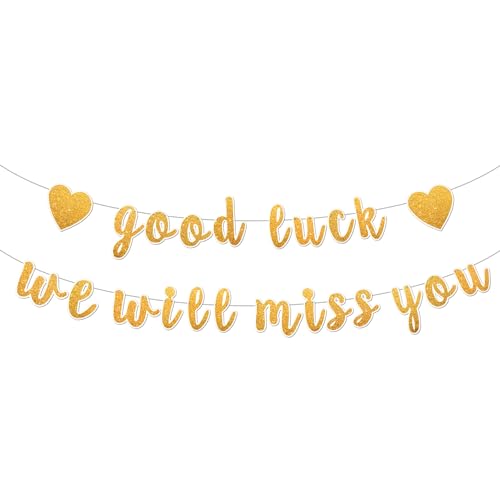 Ruhestand Banner Set, Good Luck We Will Miss You Banner Glitzerndem herzförmigem Design Hängendes Abschiedsbanner Goldene Abschiedsparty Dekoration für Abschlussfeier, Ruhestand, Büroarbeit von XIHIRCD