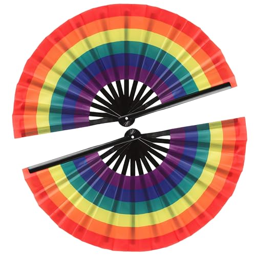 XIHIRCD 2 Stück LGBT-Regenbogen-Faltfächer, Bunter Pride-Fächer Bambus-Hand-Rave-Fächer Großer Dekorativer Gay-Fächer für Sommerparty-Dekoration Damen Herren Juni Pride-Monat Zubehör von XIHIRCD