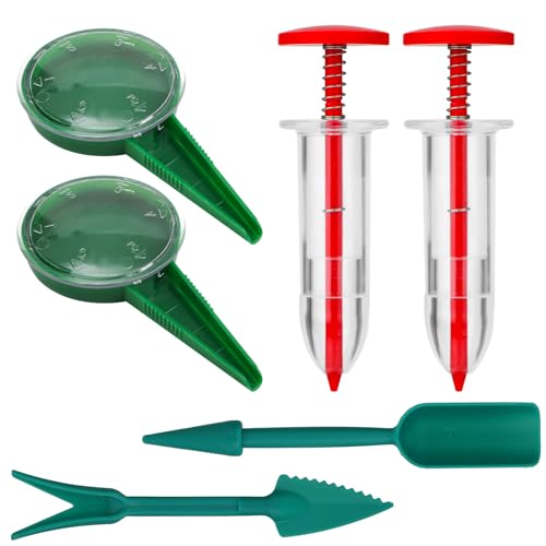 XIHIRCD 6 Stück Samenspender Set, Kleiner Samenpflanzer Verstellbar Hand-Samensämaschine Mini Saatgut Verteiler mit Setzling-Dibber und Widger Gartengerät zum Pflanzen Gemüse Blumen von XIHIRCD