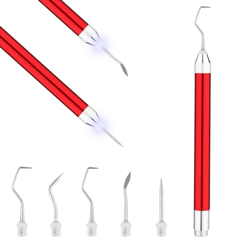 LED Entgitterwerkzeuge für Vinyl mit 5 Haken, Bastel Vinyl Weeding Tool mit Licht Entgitterstift Set Unkrautstecher für Silhouetten DIY-Basteln, Ohne Batterie (Rot) von XIHIRCD