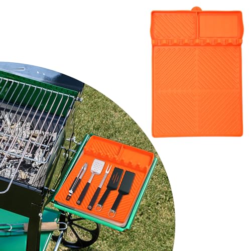 XIHIRCD Silikon Grillwerkzeugmatte für Blackstone, groß Silikon Grillwerkzeugmatte Grillutensilienhaltermatte für Küche Arbeitsplatte Grillzubehör (Orange) von XIHIRCD