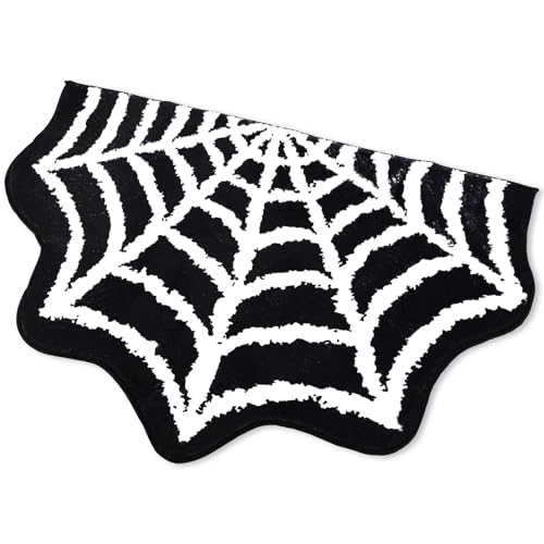 XIHIRCD Spinnennetz-Badezimmerteppich, Badematte Polyester Spinnennetz Verdickt Maschinenwaschbar Gothic-Badezimmerteppich Halloween Neuartige Dekoration Geschenk Badezimmer Wohnzimmer(Schwarz, Weiß) von XIHIRCD