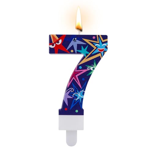 Zahlen Geburtstagskerzen, Partydekoration für Drinnen Dekorative Zahlenkerze Kuchenaufsatzkerze Partydekoration zum Thema Gefühle für Partyzubehör zum Geburtstag im Cartoon-Stil (Zahl 7) von XIHIRCD