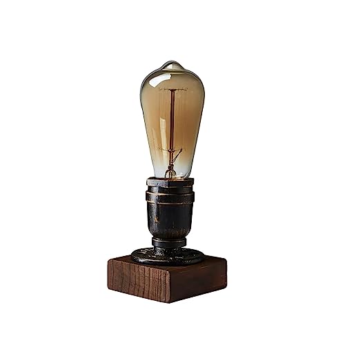 XIHOME Industrielle Steampunk-Schreibtischlampe, Vintage-Stil, Tischlampe, antikes E27-Edison-Leuchtmittel, Eisen, Retro-Lampen mit minimalistischem Holzsockel für Nachttisch, Café, Bar, Pub, etc. von XIHOME