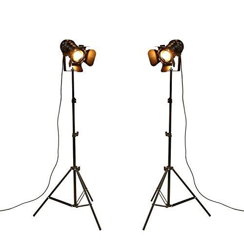 XIHOME Vintage Industrie schwarz Retro Stativ verstellbare Stehlampe Standlicht,5 Meter Kabel mit Fußschalter Standlicht Stativ Schwanenhals für Wohnzimmer Schlafzimmer Büro Bar Beleuchtung (2er Pack) von XIHOME