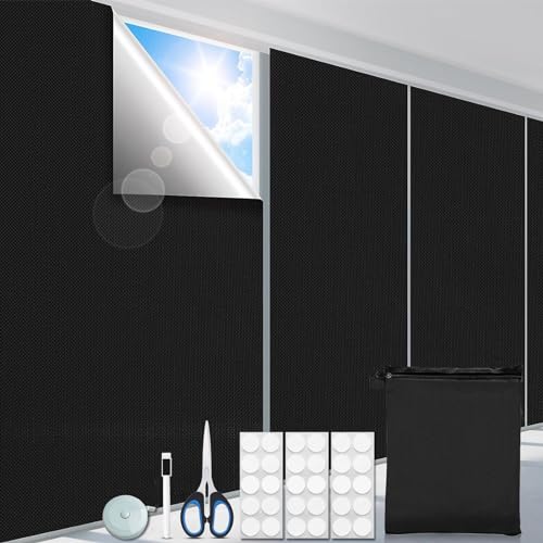 Fenster Verdunkelung,Fenster Verdunklungsstoff 300x145cm Verdunklungsrollo 100% Lichtundurchlässig Blackout Rollos, Ohne Bohren Tragbare Reise Verdunkelungsrollo inkl Nano-Klebebänder, Freischnitt von XIHUAN