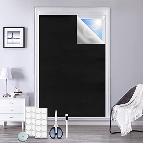 Fenster Verdunkelung,Fenster Verdunklungsstoff 200x145cm Verdunklungsrollo 100% Lichtundurchlässig Blackout Rollos, Ohne Bohren Tragbare Reise Verdunkelungsrollo inkl Nano-Klebebänder, Freischnitt von XIHUAN