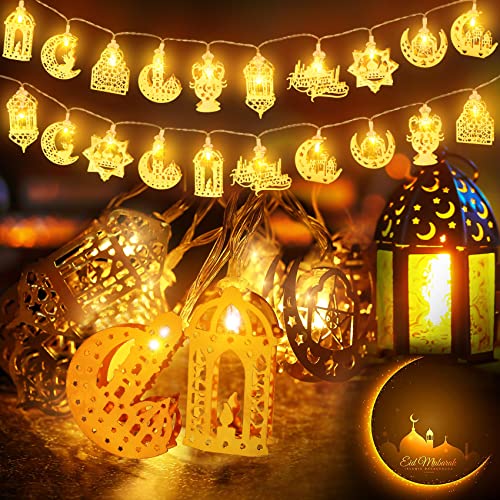 XIHUAN Ramadan Licht Stern Mond Lichterketten,Muslim Ramadan Lichterkette 3M 20LED Eid Dekoration Licht Latern für Zuhause Outdoor Garten Hochzeit Geburtstag Ramadan Party von XIHUAN