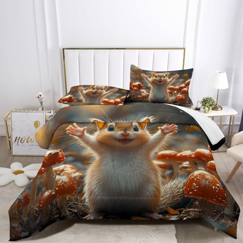 XIICOO Bettdecke Set Dschungeltiere Streifenhörnchen Prints Bettwäsche Streifenhörnchen Tiere Themen | 1 Bettdecke + 2 Kissenbezüge(3Pcs) Oder Spannbettlaken (4Pcs) (A,DOUBLE-3PCS) von XIICOO