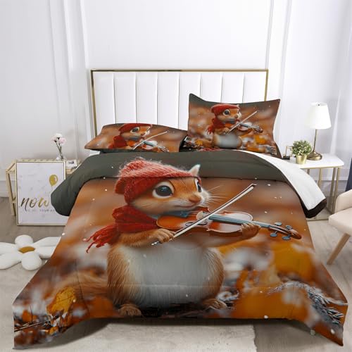 XIICOO Bettdecke Set Dschungeltiere Streifenhörnchen Prints Bettwäsche Streifenhörnchen Tiere Themen | 1 Bettdecke + 2 Kissenbezüge(3Pcs) Oder Spannbettlaken (4Pcs) (A,SINGLE-3PCS) von XIICOO