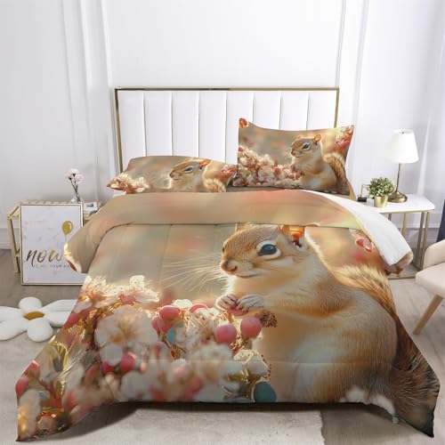 XIICOO Bettdecke Set Dschungeltiere Streifenhörnchen Prints Bettwäsche Streifenhörnchen Tiere Themen | 1 Bettdecke + 2 Kissenbezüge(3Pcs) Oder Spannbettlaken (4Pcs) (B,DOUBLE-3PCS) von XIICOO