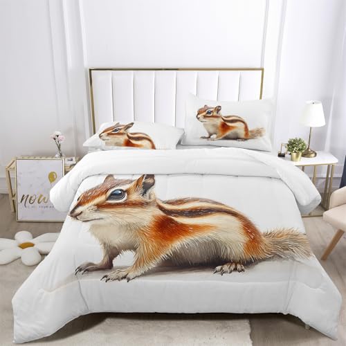XIICOO Bettdecke Set Dschungeltiere Streifenhörnchen Prints Bettwäsche Streifenhörnchen Tiere Themen | 1 Bettdecke + 2 Kissenbezüge(3Pcs) Oder Spannbettlaken (4Pcs) (D,DOUBLE-4PCS) von XIICOO