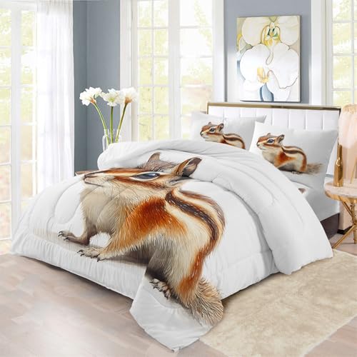 XIICOO Bettwäsche Dschungeltiere Streifenhörnchen Prints Bettdecke Set Streifenhörnchen Tiere Themen | 1 Bettdecke + 2 Kissenbezüge(3Pcs) Oder Spannbettlaken (4Pcs) (A,SINGLE-4PCS) von XIICOO