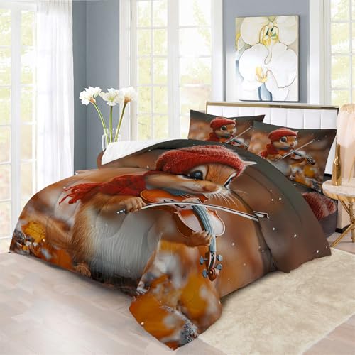 XIICOO Bettwäsche Dschungeltiere Streifenhörnchen Prints Bettdecke Set Streifenhörnchen Tiere Themen | 1 Bettdecke + 2 Kissenbezüge(3Pcs) Oder Spannbettlaken (4Pcs) (B,DOUBLE-3PCS) von XIICOO