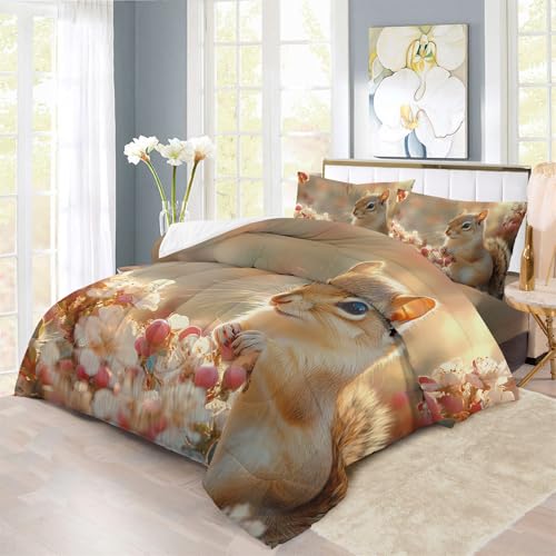 XIICOO Bettwäsche Dschungeltiere Streifenhörnchen Prints Bettdecke Set Streifenhörnchen Tiere Themen | 1 Bettdecke + 2 Kissenbezüge(3Pcs) Oder Spannbettlaken (4Pcs) (C,SINGLE-4PCS) von XIICOO