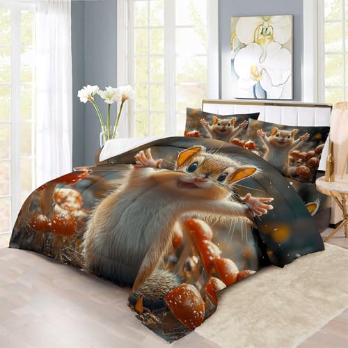 XIICOO Bettwäsche Dschungeltiere Streifenhörnchen Prints Bettdecke Set Streifenhörnchen Tiere Themen | 1 Bettdecke + 2 Kissenbezüge(3Pcs) Oder Spannbettlaken (4Pcs) (D,DOUBLE-3PCS) von XIICOO