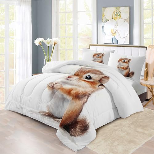XIICOO Bettwäsche Hand gezeichneten Stil Chipmunks Thema Kinder Bettdecke Set Cute Chipmunks Thema | 1 Bettdecke + 2 Kissenbezüge(3Pcs) Oder Spannbettlaken (4Pcs) (A,SINGLE-3PCS) von XIICOO