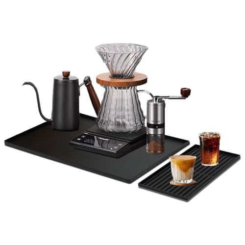 XIINGYAAN Unterlage Kaffeemaschine Silikon Matte 2-in-1 Kaffeevollautomat Abtropfmatte Schwarz Antirutschmatte für Kaffeemaschine, 61x40.5cm und 40x19 cm von XIINGYAAN