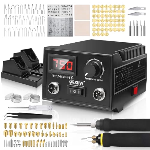 100W 165 teilig Brandmalstation, Brandmalerei und Lötkolben Satz, 5X Lötspitzen & 2X Stift, Holzbrenner Brennkolben Brandmalgeräte, Lötstation Lötset für Holz, Leder und Kork, Temperatur max. 750°C 100W 165 teilig Brandmalstation, Brandmalerei und Lötkolben Satz, 5X Lötspitzen & 2X Stift, Holzbrenner Brennkolben Brandmalgeräte, Lötstation Lötset für Holz, Leder und Kork, Temperatur max. 750°C von XIIW