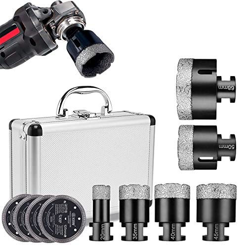 10tlg Fliesenbohrer M14 x 15mm Diamant Bohrkrone 20-68mm + 125mm Trennscheibe Für Winkelschleifer Lochsäge Set Fliesen Granit Feinsteinzeug Keramik Mauerwerk Nass- / Trockenbohrkrone Fliesenbohrkrone von XIIW