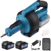 21V Akku Rohrreinigungsmaschine 610 U/min mit 2x 4.0Ah Akku Ø9mm 7.6M Rohrreinigungsspirale für Ø16-85 mm Rohrleitungen, Elektrisch Abflussreiniger von XIIW