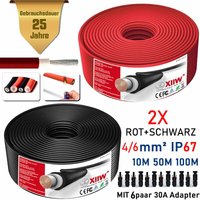 2PACK Solarkabel Rot+Schwarz 100+100m 4mm² 12AWG 1800V Verlängerungskabel inkl.Solarstecker Halogenfrei IP67 Doppelt Isolierter Qualitätsdraht von XIIW