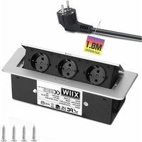 Aluminium Versenkbare Einbausteckdose, 3500W/16A/230V, 3 Fach Tischplatte Versenkte Steckdose arbeitsplatte, Tischsteckdose Steckdosenleiste mit 1.8M von XIIW