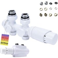 Xiiw - Multiblock Set mit Thermostat, Eck und Durchgangsform Hahnblock für Heizkörper Badheizkörper Anschlussarmatur Mittelanschluss Heizkörperventil von XIIW