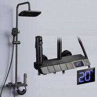 Stangenbrause-Set 4Funktionen mit Armatur Brausegarnitur Schwarz Duschsystem lcd Display, 4 Strahlart(en), 30cm Kopfbrause,11cm Handbrause, 86-120cm, von XIIW
