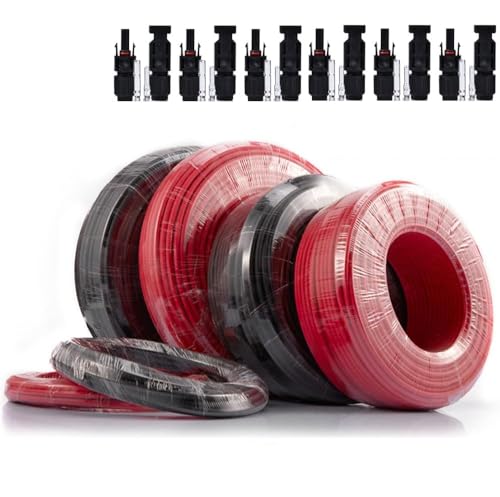 TÜV-Zertifiziert 6mm² 2x100m (Schwarz+Rot) Profi Verlängerungskabel Kupferkabel 9AWG 1800V Solar Kabel Verlängerung Solarleitung beidseitig für Photovoltaik Solaranlage Solarpanel inkl IP67 Stecker von XIIW