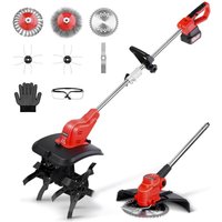 Xiiw - 2-IN-1 Elektro Bodenhacke Gartenfräse mit Li-Ion Akku 21V, Akku Bodenhacke & Rasentrimmer Set, Motorhacke Kultivator Gartenfräse, Arbeitstiefe von XIIW
