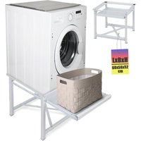 Waschmaschine sockel mit Ablage Trocknersockel 60 x 56 x 52 cm (LxBxH), Waschmaschinen Untergestell aus Stahl Rutschfesten Podest Erhöhung Unterbau von XIIW