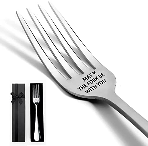 XIKAINUO Gabel aus Edelstahl mit Gravur "May The Fork Be with You" Bestes Geschenk für Star Wars Fans und Feinschmecker, Geschenke für Freund, Freundin, Ehemann, Ehefrau, Hochzeit, Jahrestag, von XIKAINUO