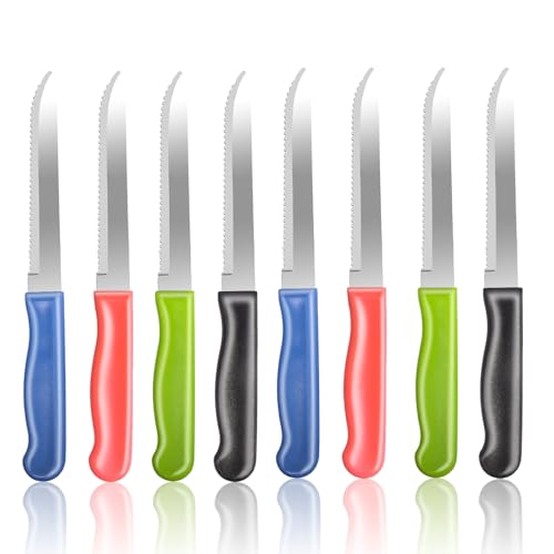XIKAYA Frühstücksmesser,Brötchenmesser,Steakmesser,8er-Set, Messerset zum Schneiden,Tafelmesser,Schneidemesser,Riffelmesser, Tomatenmesser aus Edelstahl(bunt) von XIKAYA