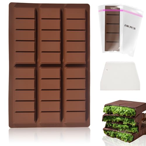XIKAYA Schokoladenform Silikon, 6 Tafeln Tief Schokoladentafel Form Silikonform, mit Schaber und Tasche, Tief Schokoladenformen für Schokolade Praline Süßigkeiten(BPA-frei) von XIKAYA