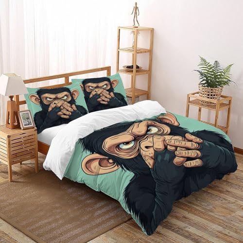 XIKMLSID AFFE Bettwäsche 3-Stück-Set,Mikrofaser,3D Wildtiere Kissenbezug Mit Reißverschluss,Weich Und Komfortabel 100% Baumwolle King（220x240cm） von XIKMLSID