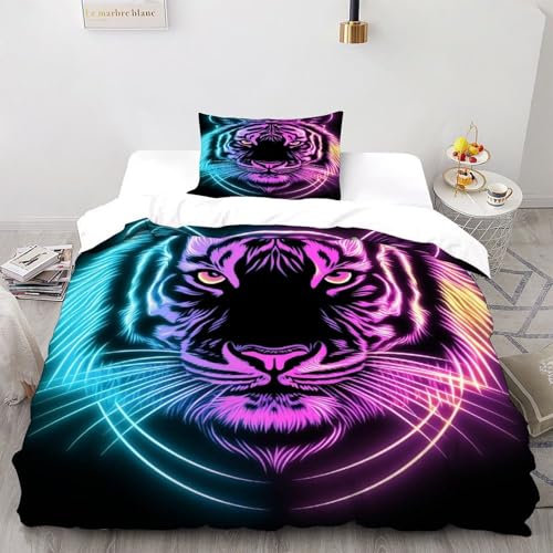 XIKMLSID Anime Tiger 2-Stück-Set Europäischen Stil Bettwäsche Tiere 3D Design,Mikrofasern 100% Baumwolle,Für Erwachsene Und Kinder Geeignet,Mit 1 Kissenbezug Single（135x200cm） von XIKMLSID