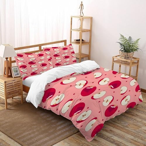 XIKMLSID Apple 3-teiliges Bettwäsche Früchte Thema 3D Design Weich Antiallergisch Sein Bettbezug Für Schlafzimmer Weich Und Komfortabel,Mit 2 Kissenbezug King（220x240cm） von XIKMLSID