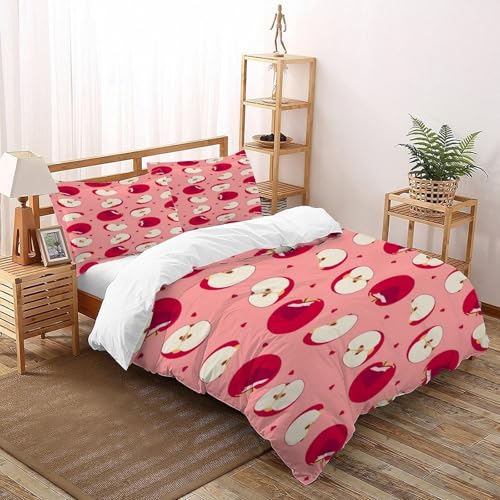 XIKMLSID Apple Bettwäsche 3-Stück Set,Mikrofaser,3D Früchte Weich Und Komfortabel 100% Baumwolle Für Erwachsene Und Kinder Geeignet Double（200x200cm） von XIKMLSID