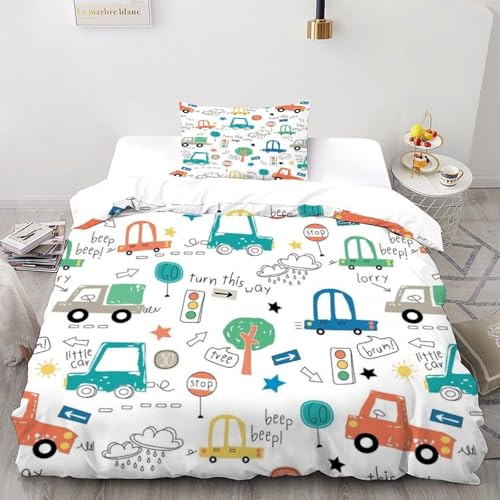 XIKMLSID Auto 2-teiliges Bettwäsche Kunst Thema 3D Design Kinder Jugend,Mikrofasern Weich Und Komfortabel,100% Baumwolle,Bring 1 Kissenbezüge Mit Single（135x200cm） von XIKMLSID