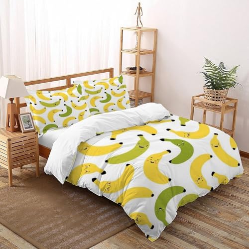 XIKMLSID Bananen 3-teiliges Bettwäsche Früchte Thema 3D Design Weich Antiallergisch Sein Bettbezug Für Schlafzimmer Weich Und Komfortabel,Mit 2 Kissenbezug Super King（260x220cm） von XIKMLSID