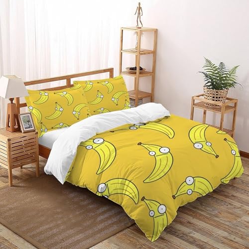 XIKMLSID Bananen 3-teiliges Früchte Thema 3D Design Europäischer Stil Bettbezug,Weich Und Komfortabel,Für Erwachsene Und Kinder Geeignet Super King（260x220cm） von XIKMLSID