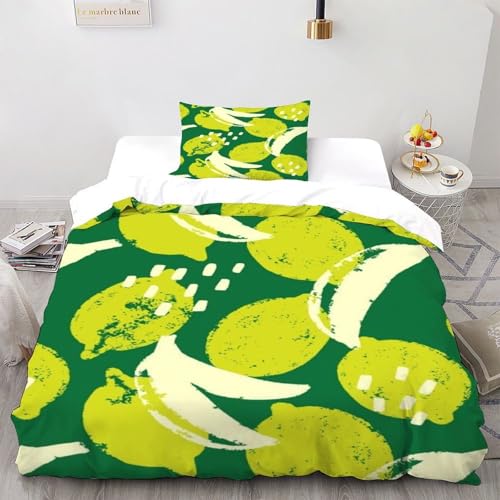 XIKMLSID Bananen Zitrone Bettwäsche 2-Stück-Set,Mikrofaser,3D Früchte Kissenbezug Mit Reißverschluss,100% Baumwolle Single（135x200cm） von XIKMLSID