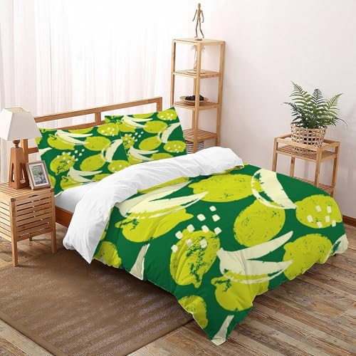 XIKMLSID Bananen Zitrone Bettwäsche 3-Stück Set,Mikrofaser,3D Früchte Weich Und Komfortabel 100% Baumwolle Für Erwachsene Und Kinder Geeignet Super King（260x220cm） von XIKMLSID