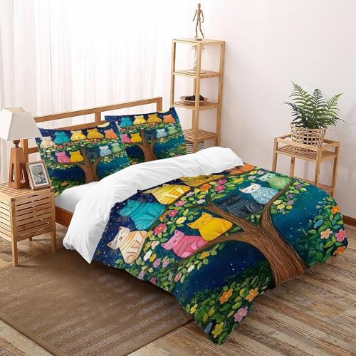 XIKMLSID Bunte Katze 3-teiliges Bettwäsche niedliche Tiere Thema 3D Design Weich Antiallergisch Sein Bettbezug Für Schlafzimmer Weich Und Komfortabel,Mit 2 Kissenbezug Super King（260x220cm） von XIKMLSID